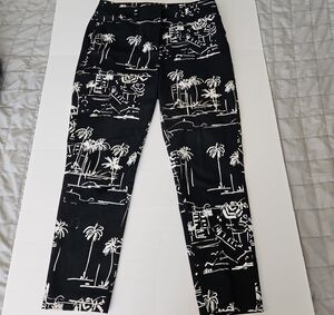 New York & Company Black Pants with White Palm Print